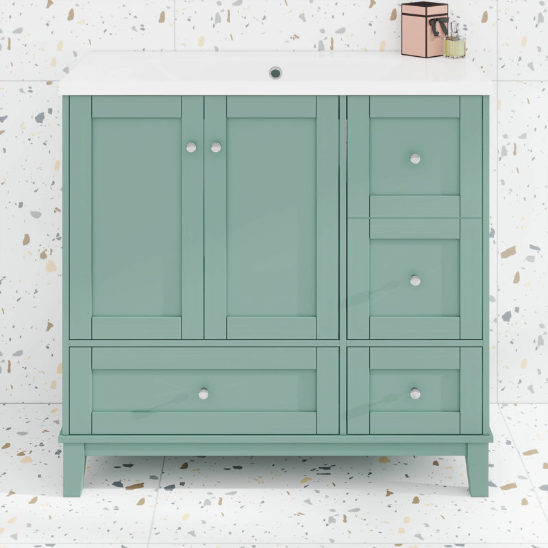 Meuble-lavabo moderne 36 po, chargement USB, deux portes et trois tiroirs