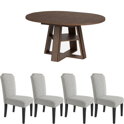 Table de salle à manger ronde extensible avec chaises rembourrées et tablette intégrée, 4 à 8 sièges