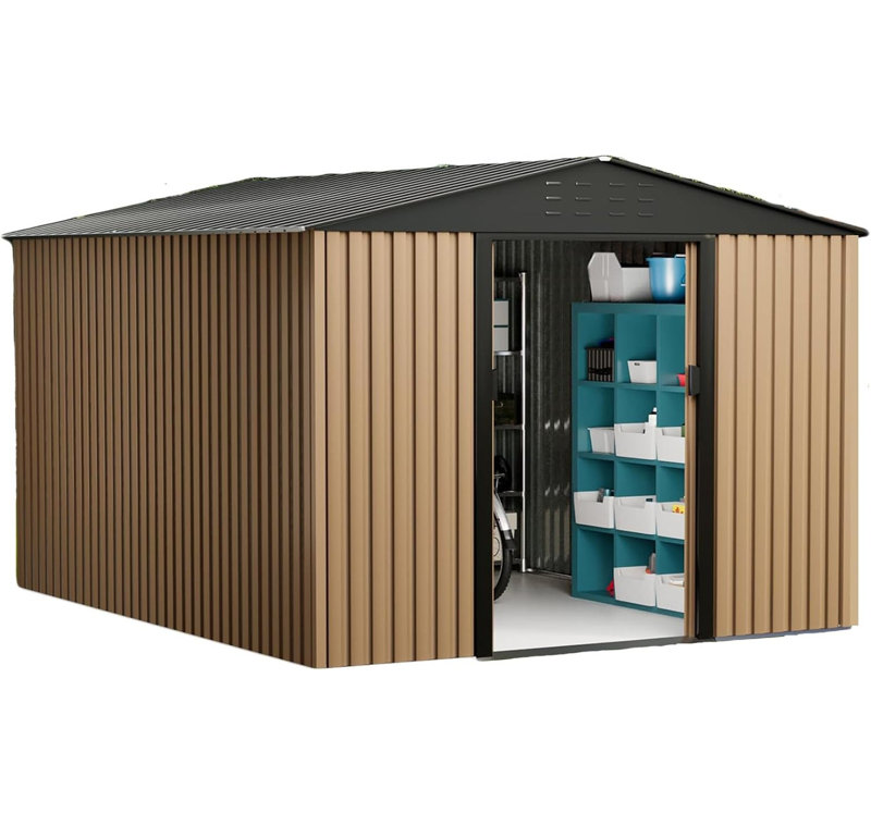 Remise en métal 10 pi x 8 pi robuste et imperméable avec porte verrouillable pour jardin / patio