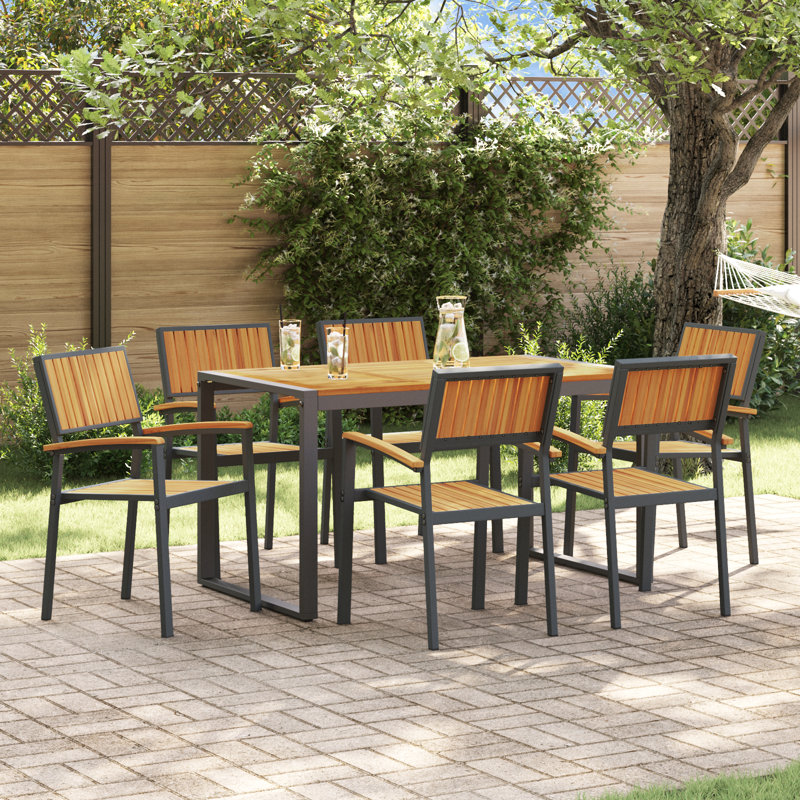 6 - Person Patio Dining Set with Rectangular Table, 75cm H x 140cm W x 80cm D