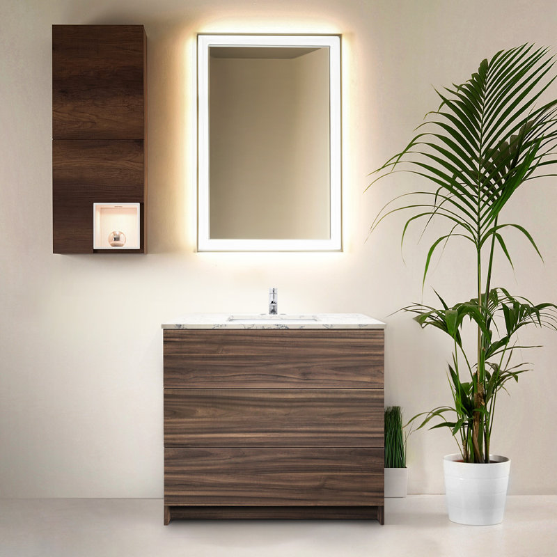 Giani 37 " W Freestanding Standard Free Standing 1 Single Vanity Bathroom Vanity With Engineered Quartz Top, Brown