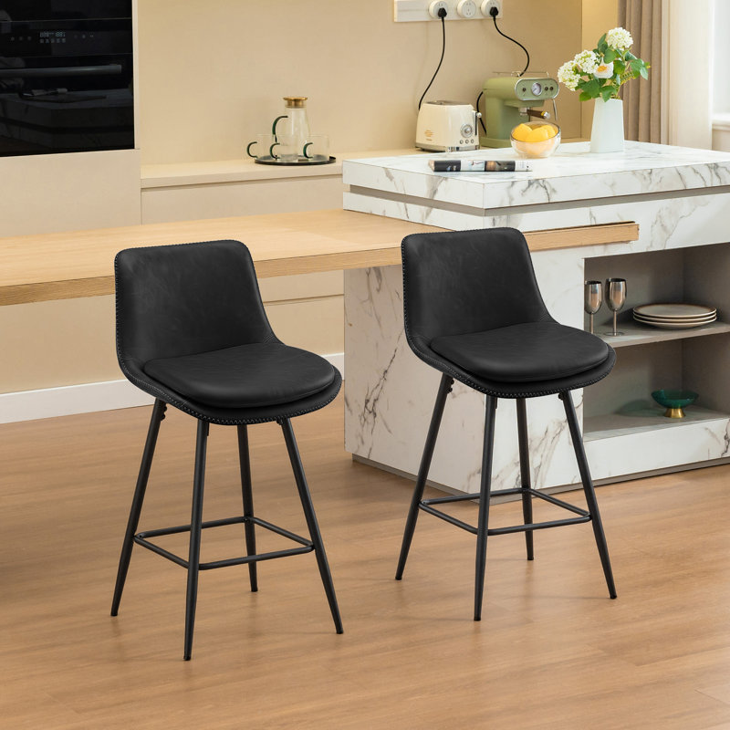 Tabouret de comptoir Janayshia, Noir, Ensemble de 4, Tabouret de comptoir (siège d'une hauteur de 26 p