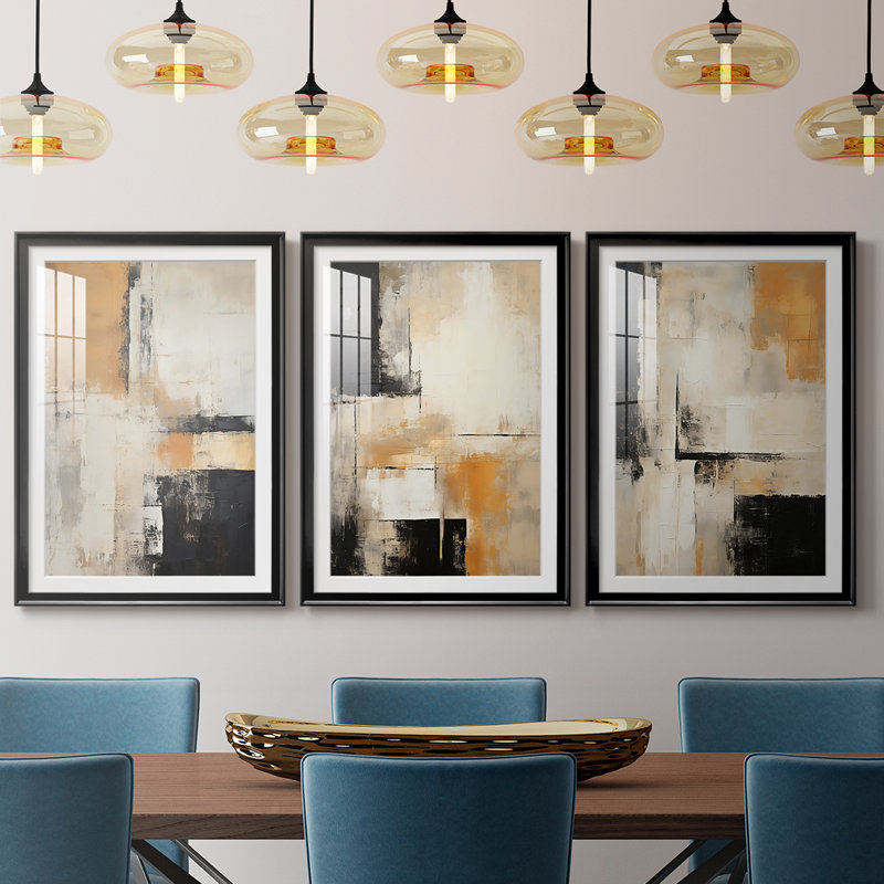 ABSTRACT Series CECLXX - Impression encadrée sur mesure de qualité supérieure - 3 pièces, H 30 po x l 63 po, Noir