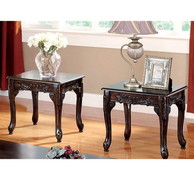 3pc Coffee Table Traditional Style Dark Cherry Finish Cabriole Legs And Intricate Design 1x Coffee Table 2x End Table