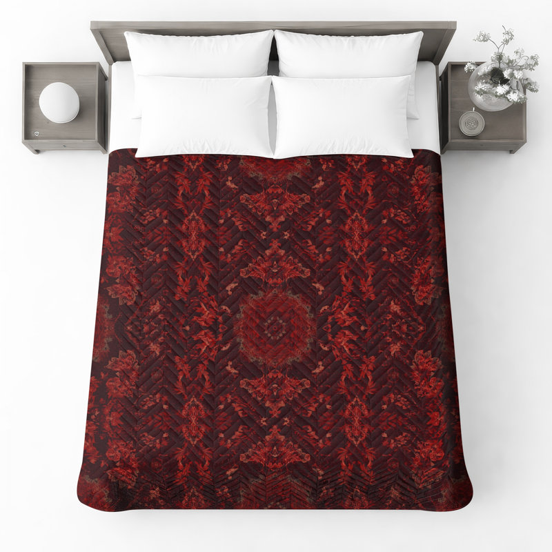 Couvre-lit matelassé rouge à motif floral damassé toutes tailles, Grand lit