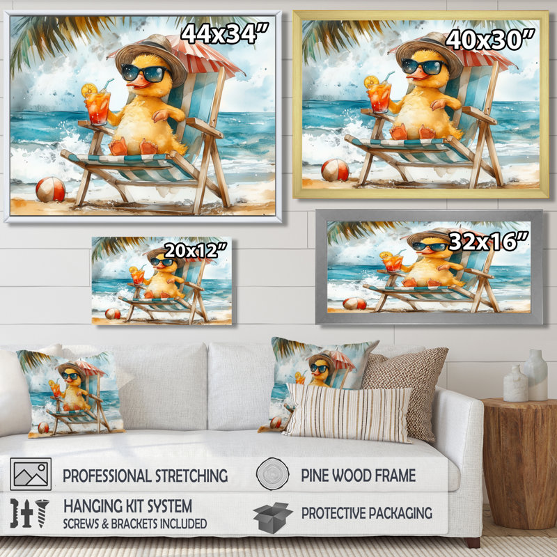 Sandler - art mural animaux côtiers, Toile avec cadre flottant brun, H 12 po x l 20 po x P 1 po