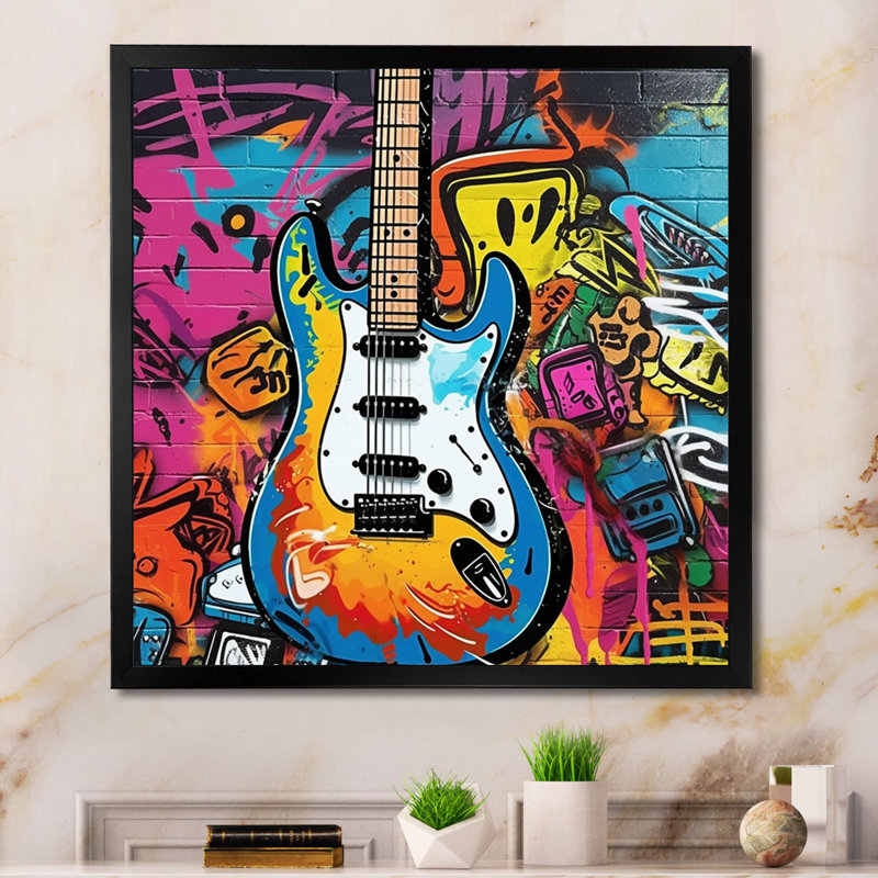 Graffity Guitars Street - Imprimé, H 24 po x l 24 po x P 1 po, Cadre photo noir