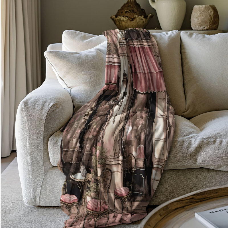 Rétro chic parisien - couverture en sherpa de qualité supérieure 1 pièce - impression d'art luxueux, Lit simple