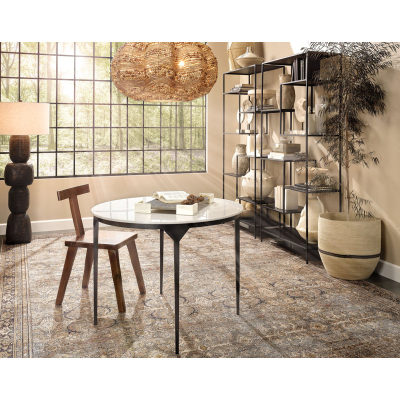 Round White Marble and Black Iron Dining Table for Four