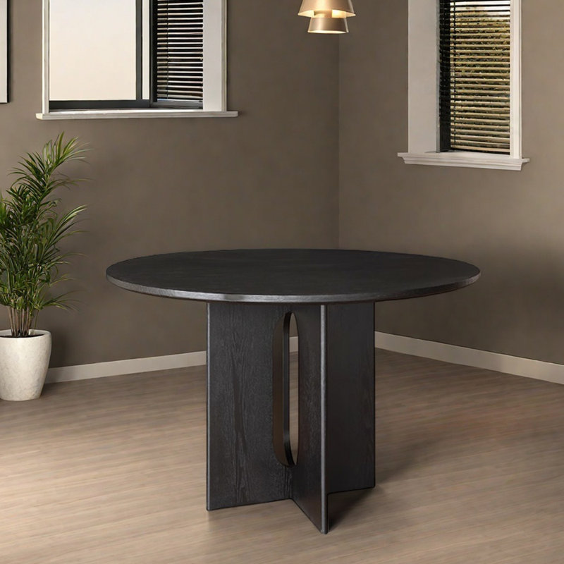 Table ronde simple en bois de frêne noir texturé, H 29,52 po x L 43,3 po x l 43,3 po