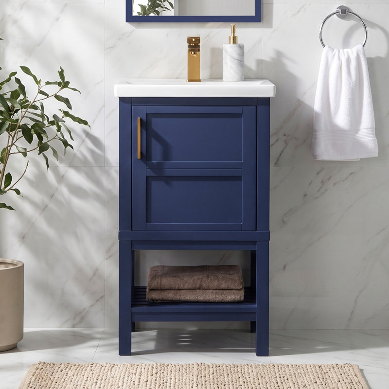Ensemble de meuble-lavabo simple autoportant 20 po avec plateau en céramique Darion, Bleu, 20" W