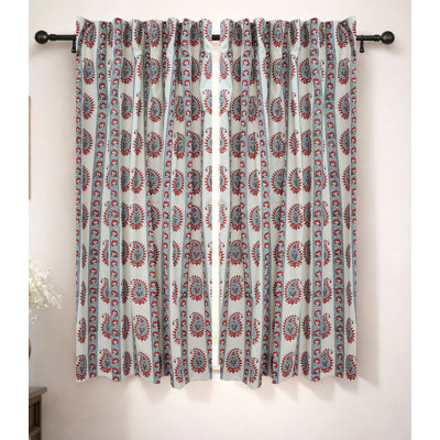 Hand Block Printed Curtain Red & Blue Ethnic Drapes | Bohemian Rustic Vintage Modern Classic Home Decor Window Treatment