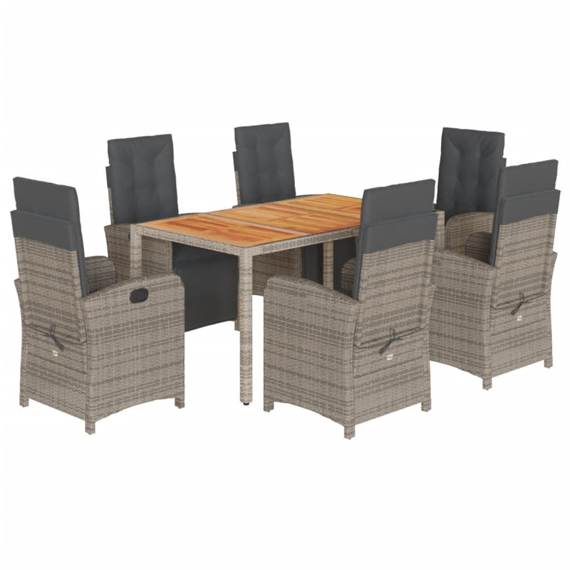 Ensemble repas de patio 7 pièces avec coussins en rotin Dakota Fields, Gris, Noir, 6