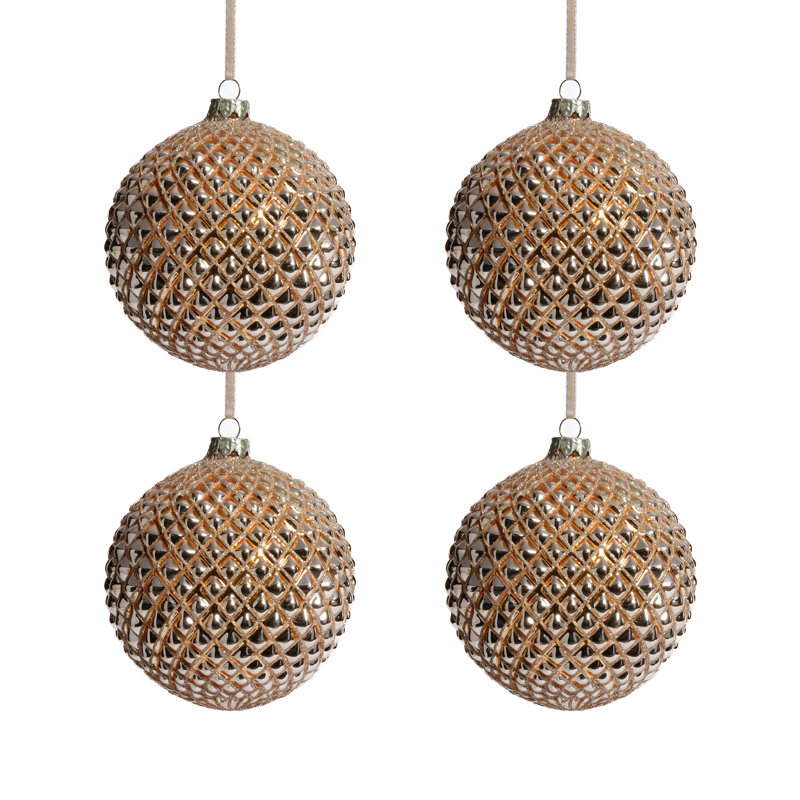 Ensemble de 4 pièces de boules de Noël en verre métallique 4,75 pouces, Or brillant
