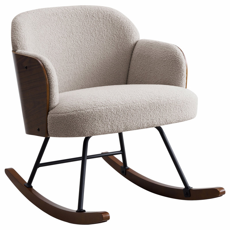 Chaise berçante rembourrée à dossier moyen Boucle, Beige