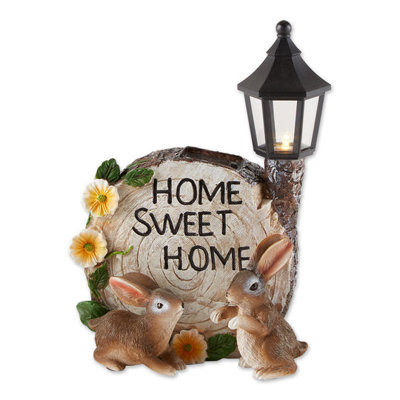 Solar Home Sweet Home Bunnies | Statue de bienvenue lumineuse