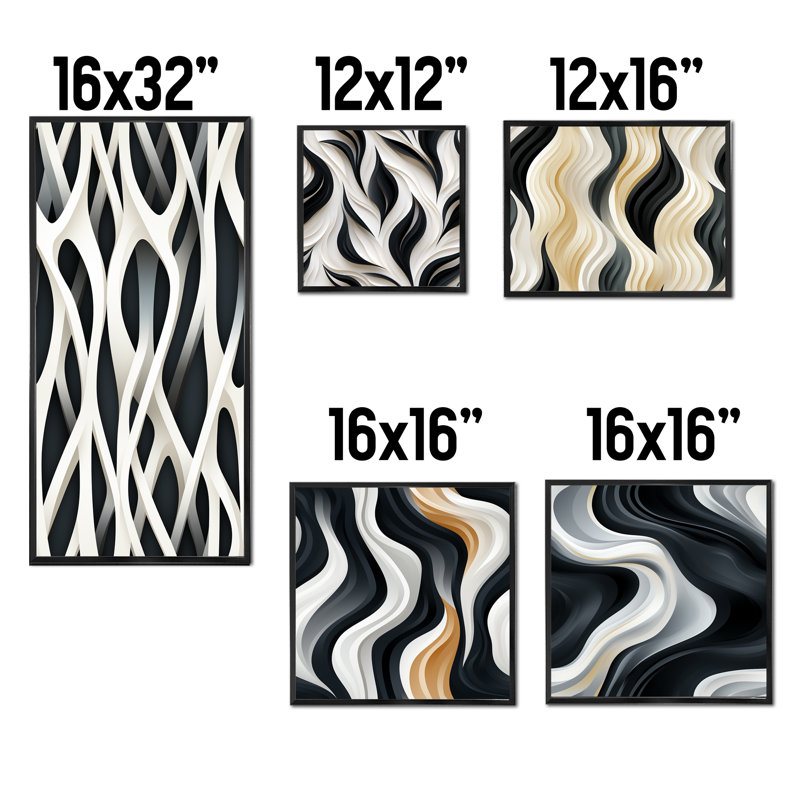 Corenzo - Ensemble de 5 reproductions d'art sur toile rayée, Cadre flottant noir