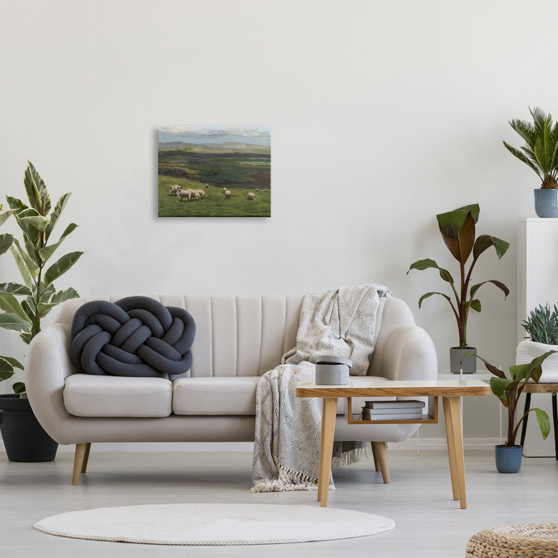 Troupeau de moutons broutant sur toile, H 16 po x l 20 po x P 1,5 po