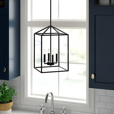 Naileah 12.5-Inch 4-Light Black Cage Open Frame Pendant Lamp