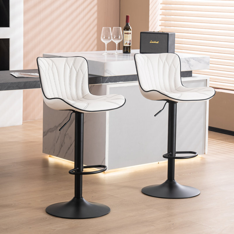 Swivel Upholstered Adjustable Height Counter Stool with Metal Frame, White