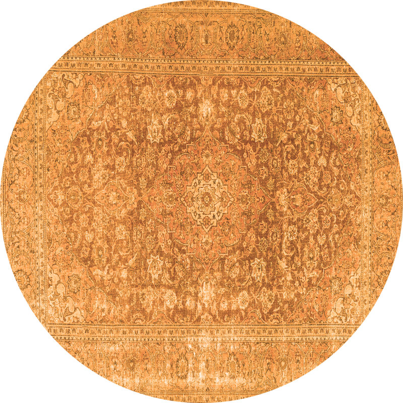 Tapis oriental orange tissé à la machine Mikaeyla, Rond 8 pi