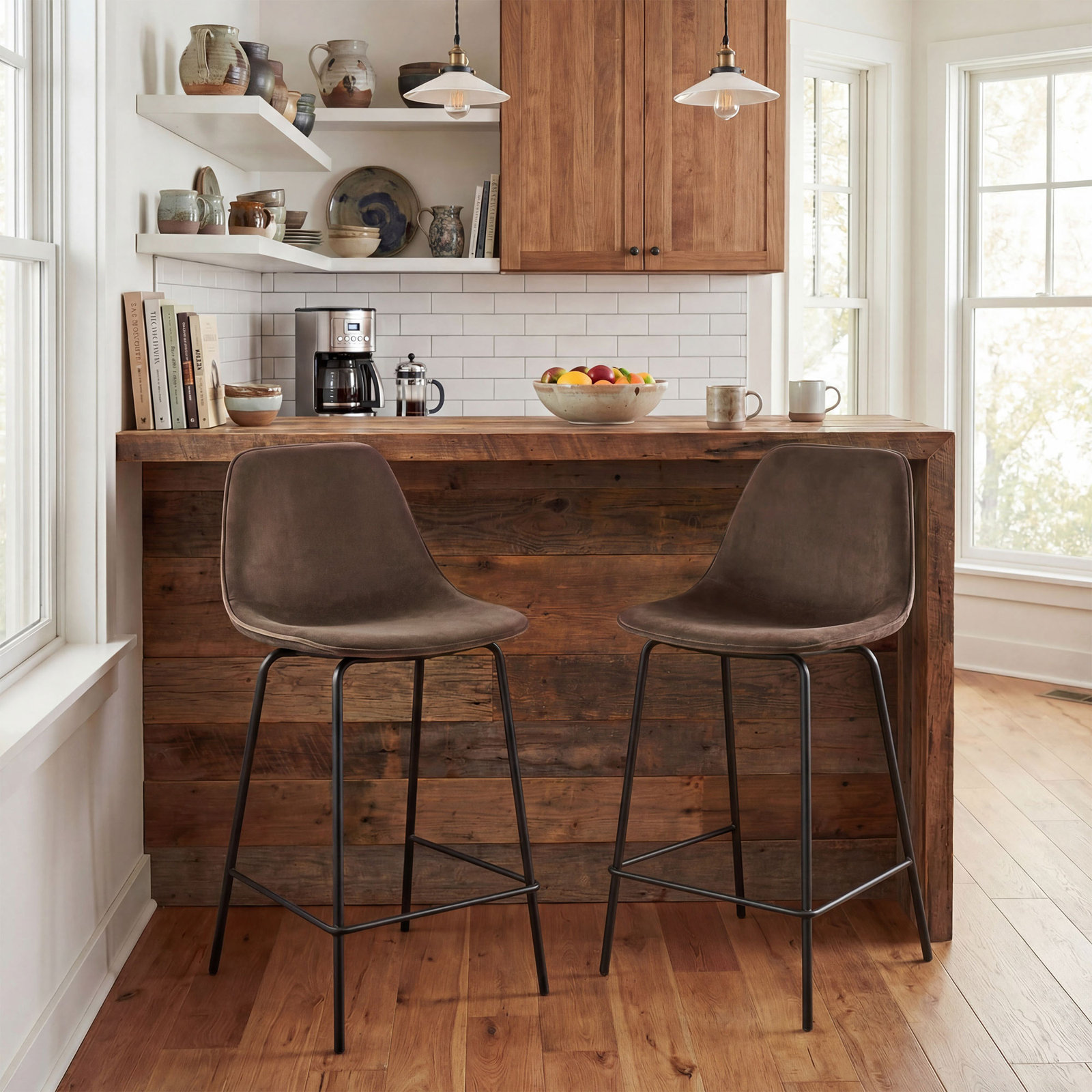 Kavi Bar and Counter Stool, Mink Brown Velvet, Counter Stool (24" Seat Height)