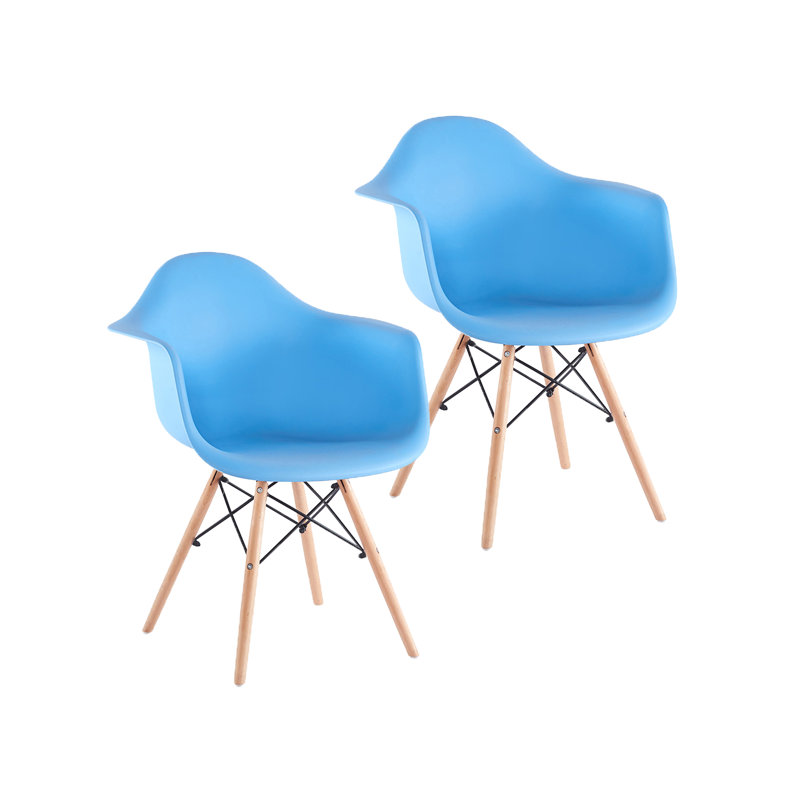 Hermina Plastic Dining Chair with Beechwood Legs, Blue, 4