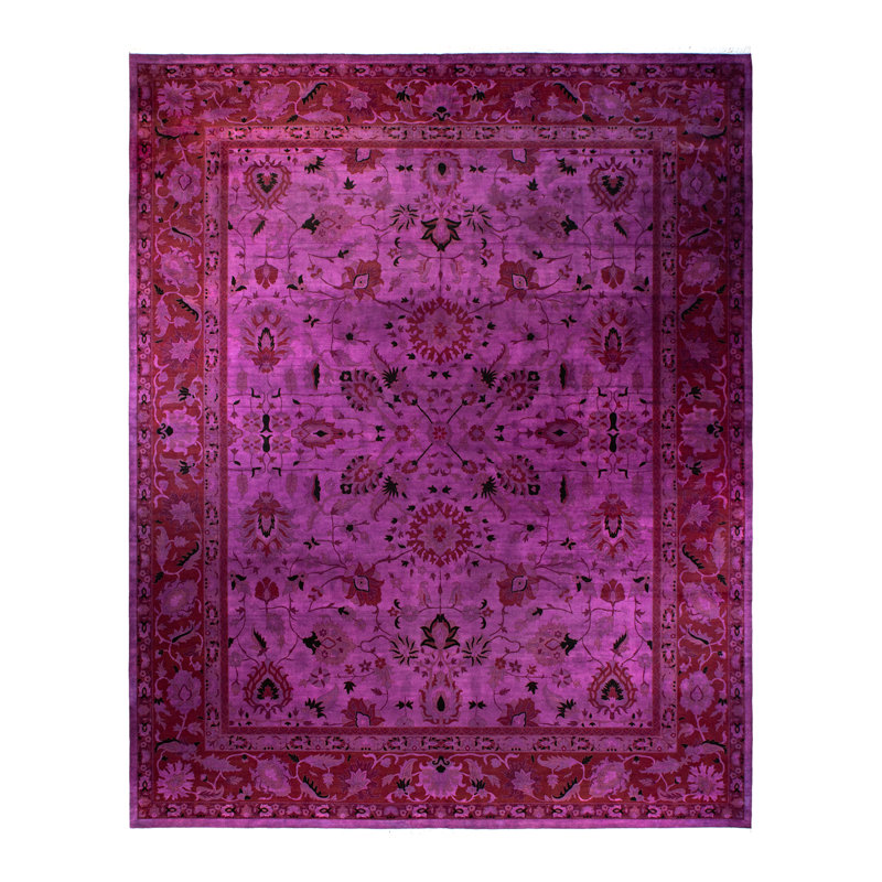 Vibrant Purple and Red Hand-Knotted Wool Area Rug