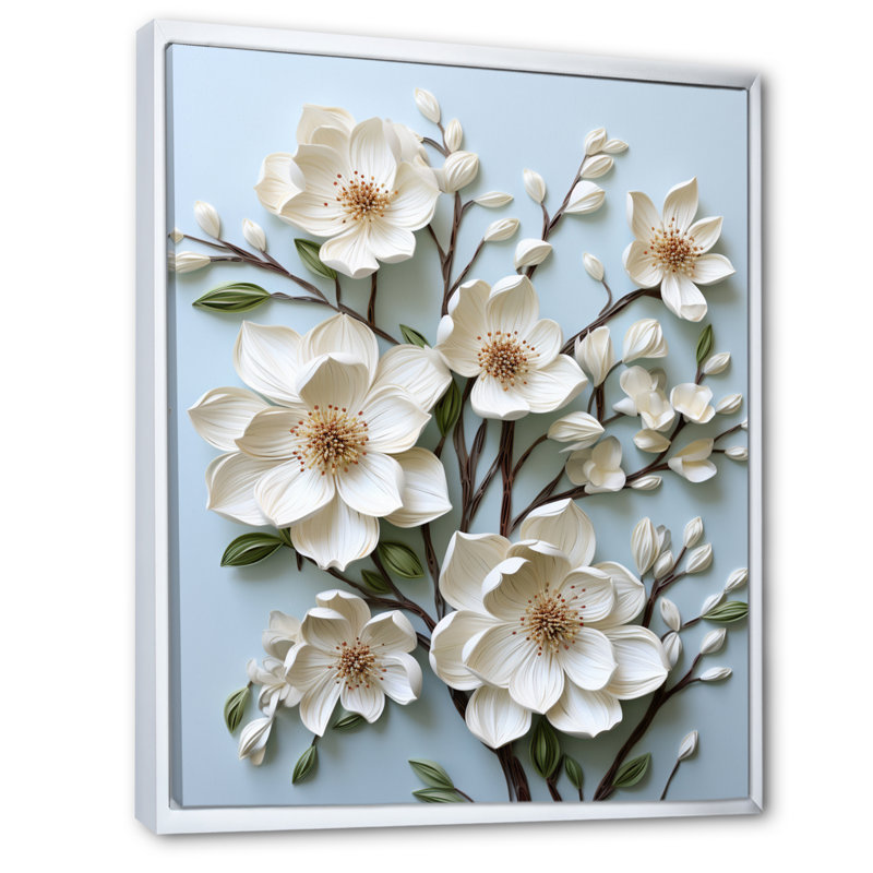 Dogwood Field Pointillism Collage IV sur toile, H 32 po x l 16 po x P 1 po, Cadre flottant blanc