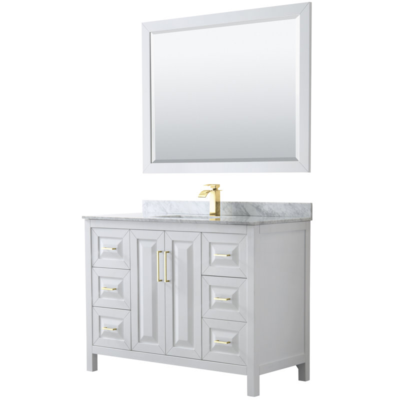 Daria 48'' Single Bathroom Vanity with Marble Top, White, Brushed Gold