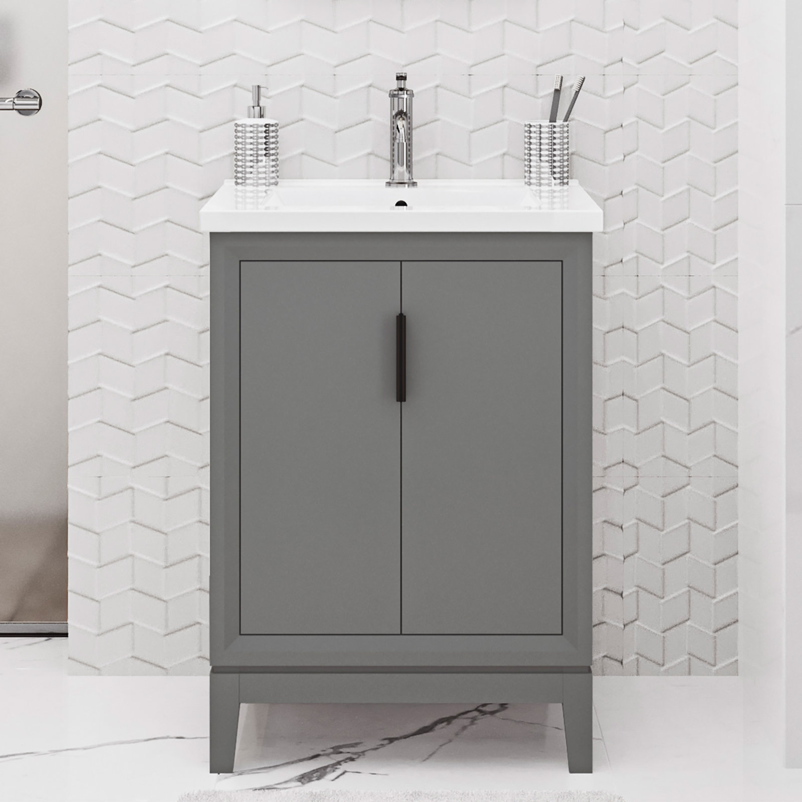 Finck 24.2'' Single Bathroom Vanity, Cashmere Gray, Matte Black