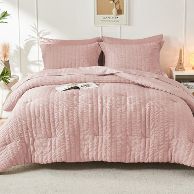 HYMOKEGE Seersucker Comforter Set, All Season Bedding Set, Luxury Bed in a Bag for Bedroom