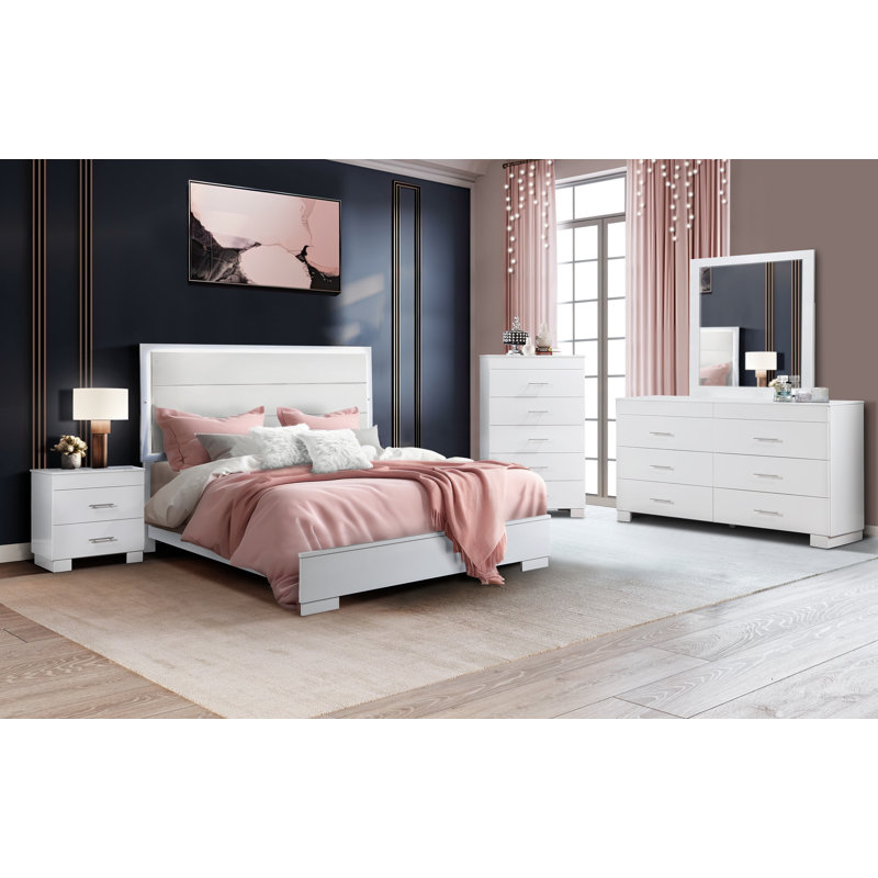 Ensemble de chambre à coucher avec grand lit 5 lumières Anglina, blanc