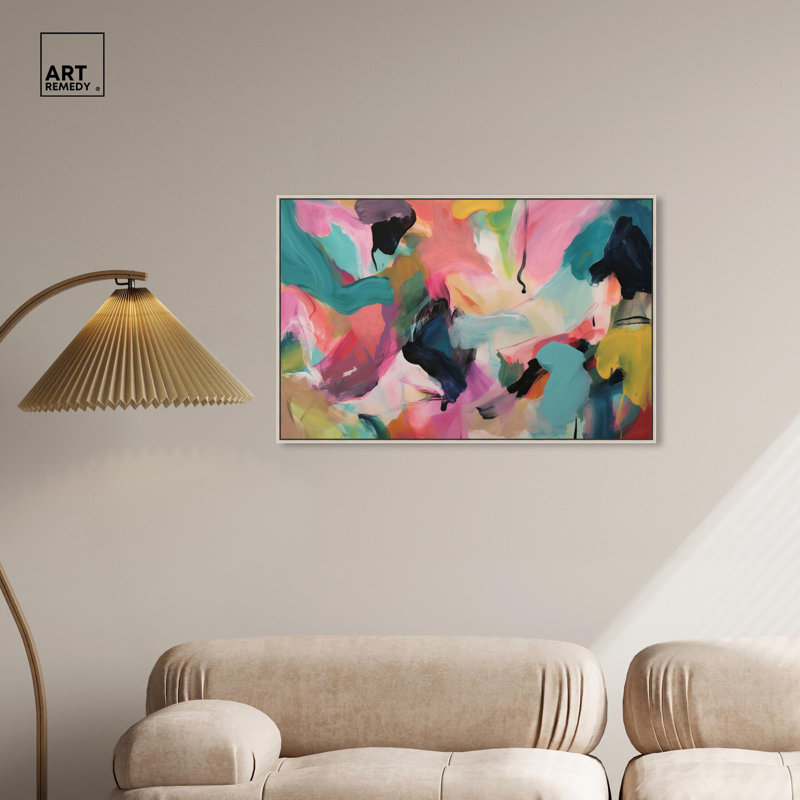 «Mystic Silk Flow», toile abstraite par Art Remedy, Encadrement argenté, H 25 po x l 37 po x P 2 po