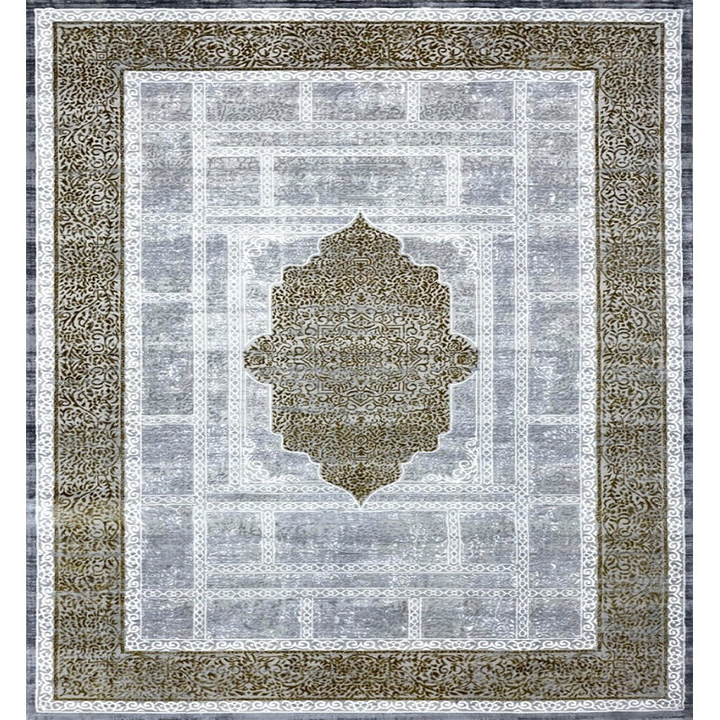 Tapis turc à motif oriental gris et doré 6,5 x 10 pi, Rectangle 10 pi x 16 pi 5 po