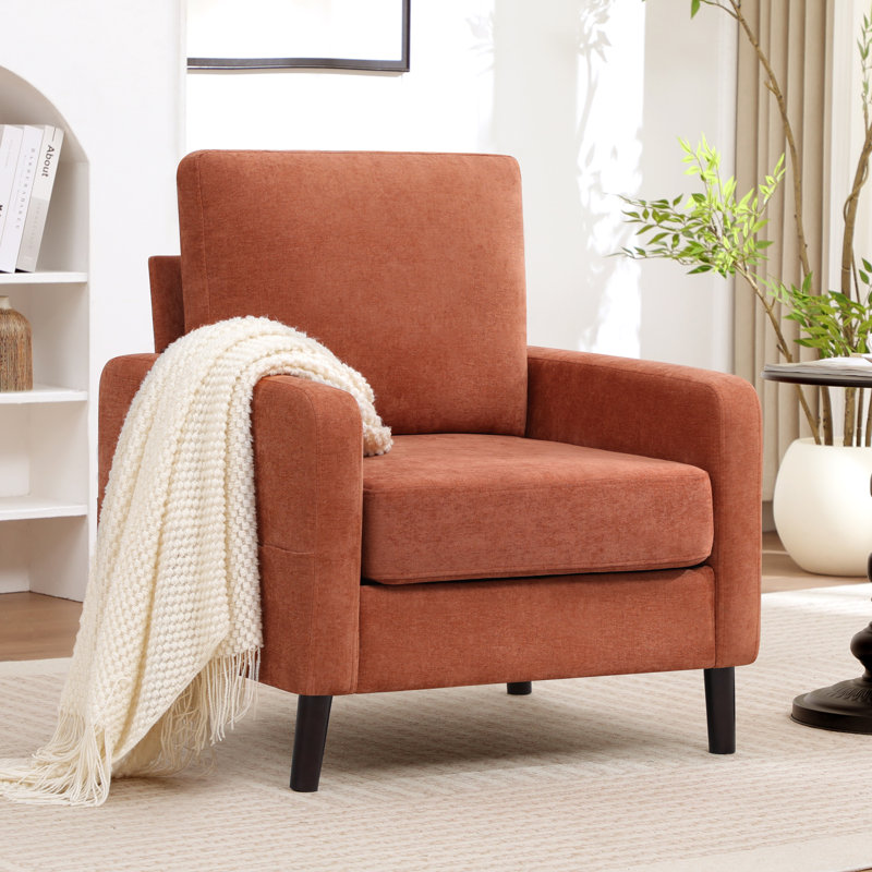Élégante chaise d'appoint rembourrée en tissu avec pieds robustes en bois massif, Orange