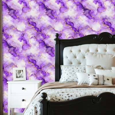 Peel and Stick Wallpaper Contact Paper Purple abstract marble ink painting paper Self Adhesive and Removable 24in x 118in(60x300cm)