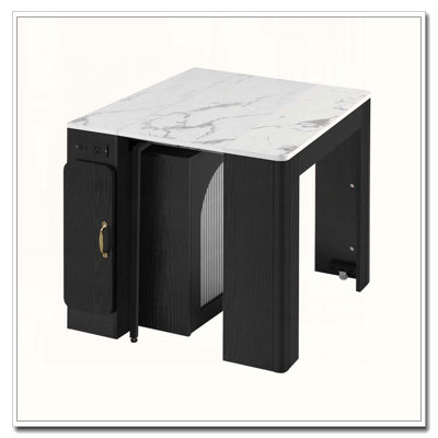 Extendable Dining Table with 3 Removable Leaves, LED Light, and Power Outlet