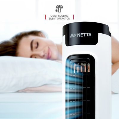 NETTA 14" Mini Tower Fan, 3 Speeds, 65° Oscillation, Portable & Lightweight, Black/White