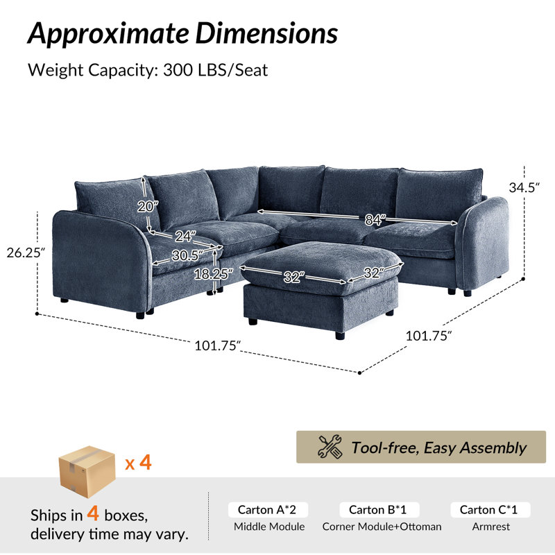 Canapé modulaire moderne avec rangement Terencio, Marine