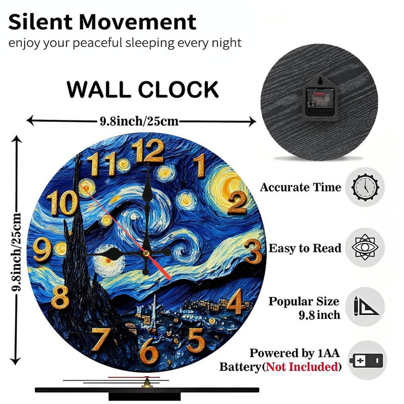 Horloge murale nuit étoilée Van Gogh