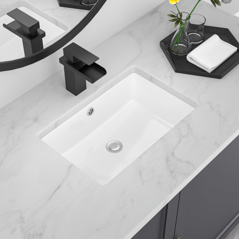 17" L x 12" W Rectangular White Ceramic Undermount Bathroom Sink with Overflow