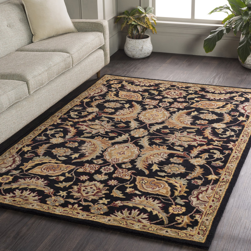 Oriental Handmade Tufted Wool Black/Camel/Beige/Brown Area Rug, Rectangle 7'6" x 9'6"