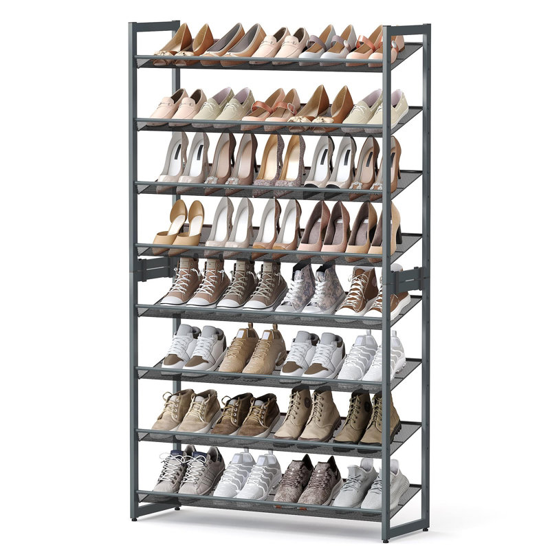 8 Tier Metal Shoe Rack, with Adjustable Flat or Angled Shelves, Set of 2, 4-Tier Stackable Shelf, Charcoal Gray