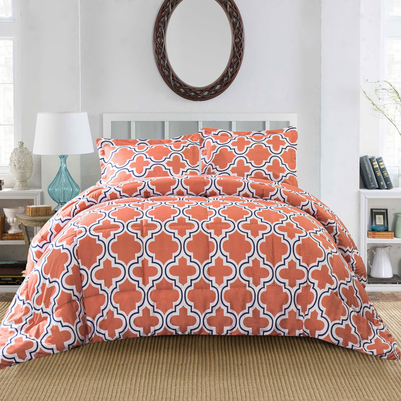 Superior Trellis Hypoallergenic Down Alternative Comforter Set, Coral, King/California King 3pc Set