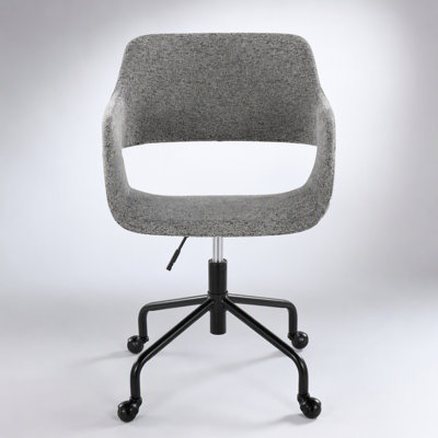Chaise de bureau contemporaine réglable en métal noir et tissu gris, conçue de manière ergonomique pour un confort et un style optimaux.