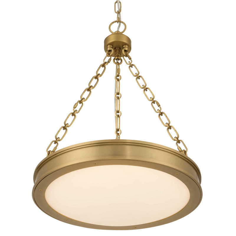 Luminaire suspendu intégré DEL 17 po Wittmar en laiton brossé champagne avec verre gravé, 17 pouces, Laiton champagne brossé