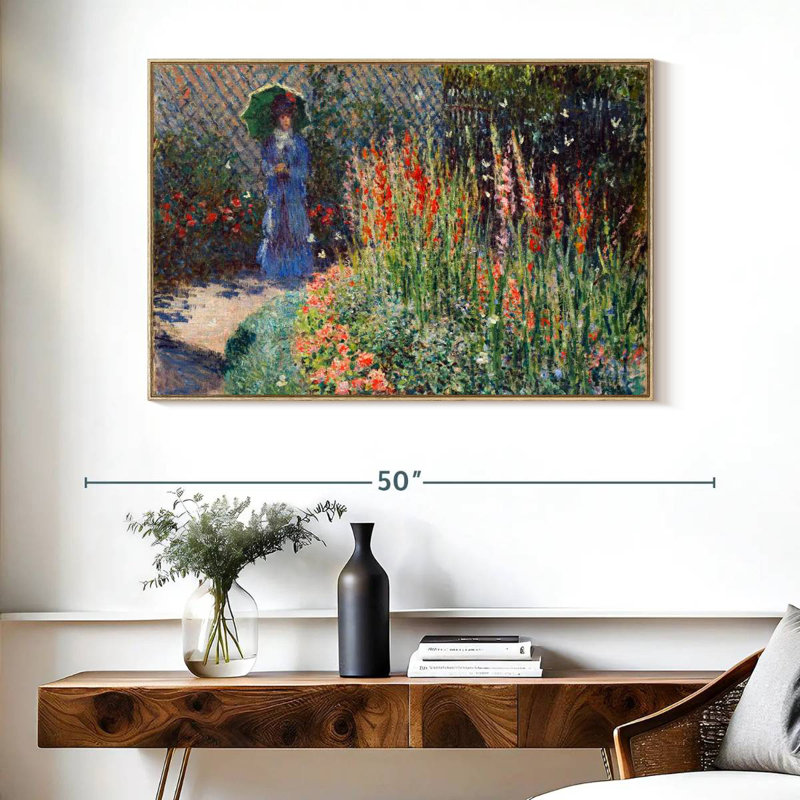 Lit à fleurs arrondi 1876, Cadre flottant en bois naturel, 40 po x 27 po