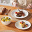 Service de table 12 pièces en céramique blanche 12 pièces - Service de table moderne en relief à nervures pour 4 personnes, comprenant assiettes, assiettes à salade et bols-1144894843