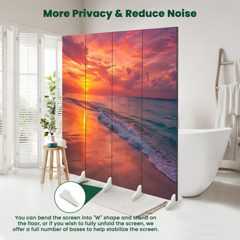 Cloison pliante 4 panneaux Royal Ocean Beach Sunset, 4, 71" H x 64" W x 1" D